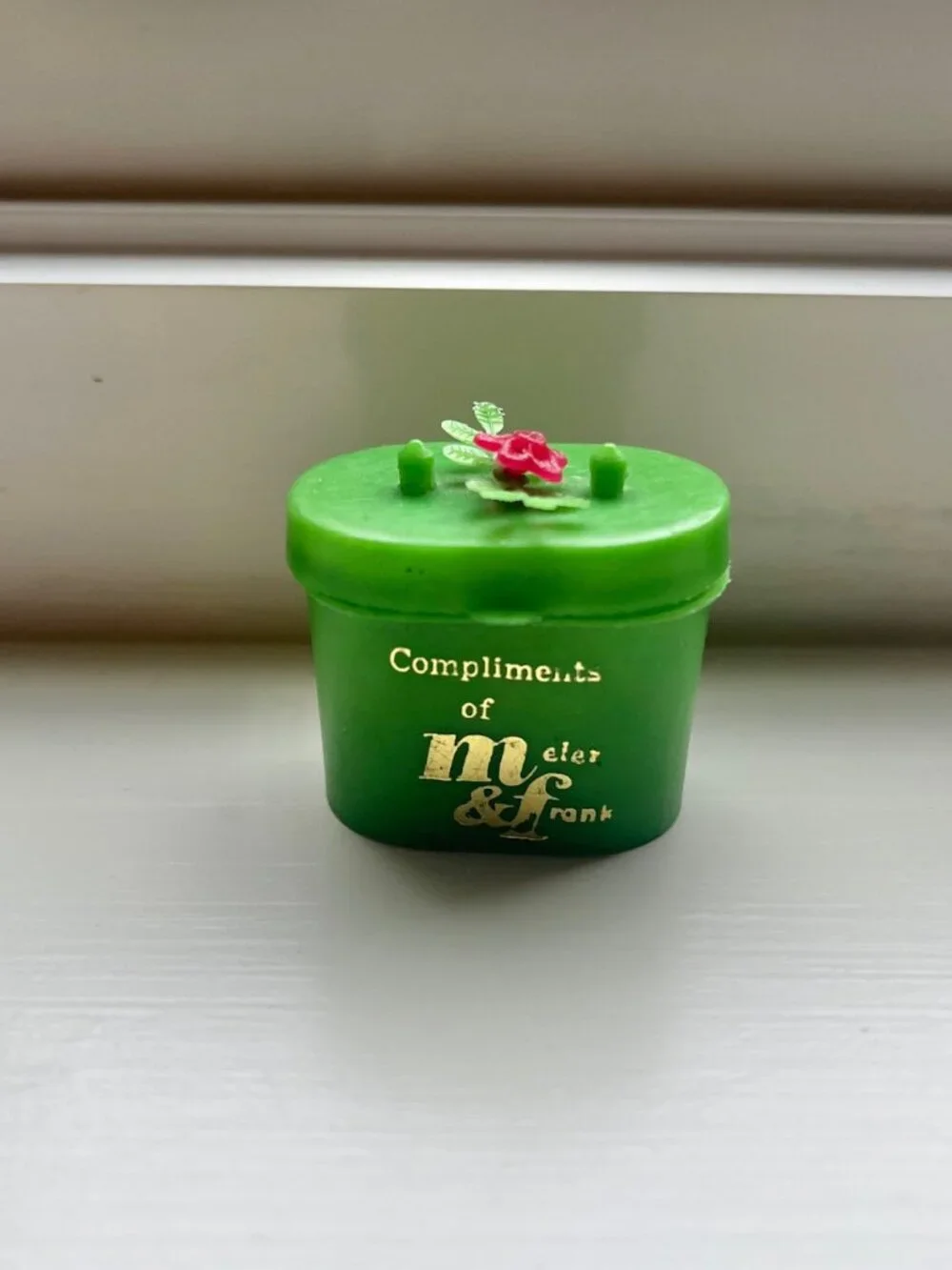 Vintage Meier & Frank Rain Bonnet Green Plastic Mini Purse Case Pink Flower